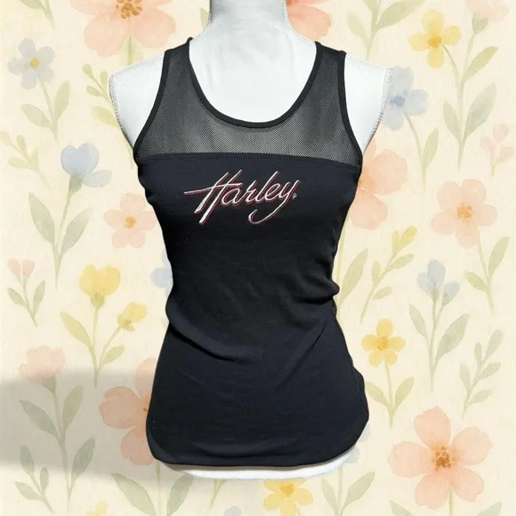 Harley Davidson Mesh Tank Top Black 2013 Embroidered Y2K Biker Size M 2013 - Picture 1 of 6